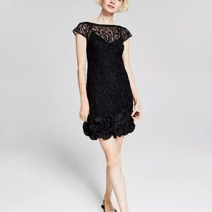 Guess Black Lace Dress with rosette ruffle hem